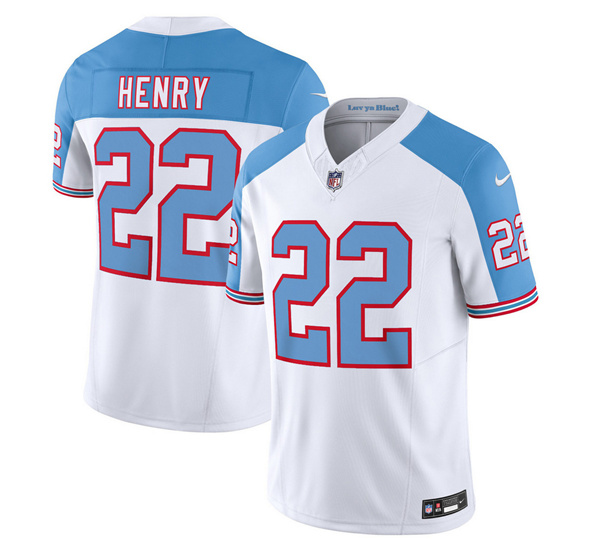 Men's Tennessee Titans #22 Derrick Henry White/Blue 2023 F.U.S.E. Vapor Limited Throwback Football Stitched Jersey